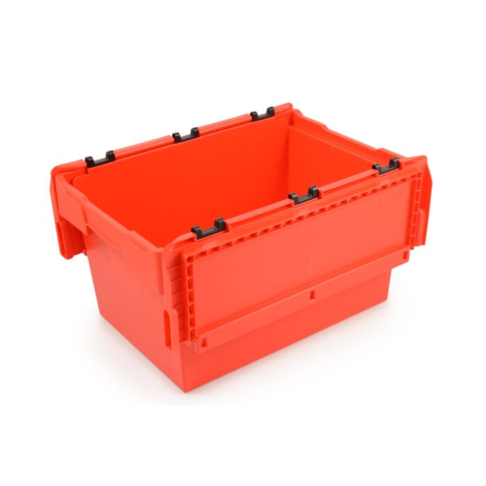 4x 60 L Aufbewahrungsbox mit Deckel groß rot - stapelbare rollbare