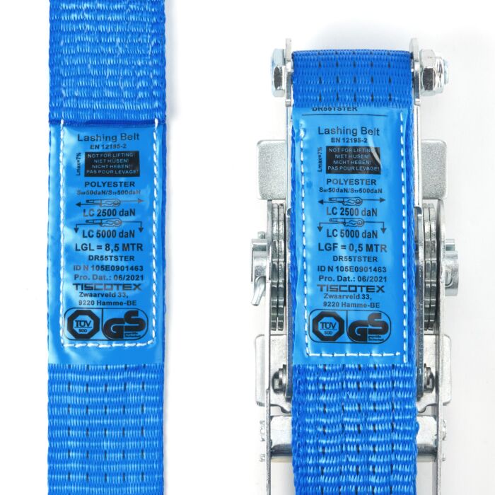 Spanngurt 50mm - 2-teilig mit Ergoratsche und Spitzhaken - 9m - 5t - blau -  STF 500